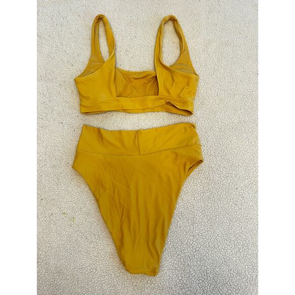 Aerie Mustard Yellow Bikini Set S Top M Bottom High Waisted Cheeky - Picture 2 of 10